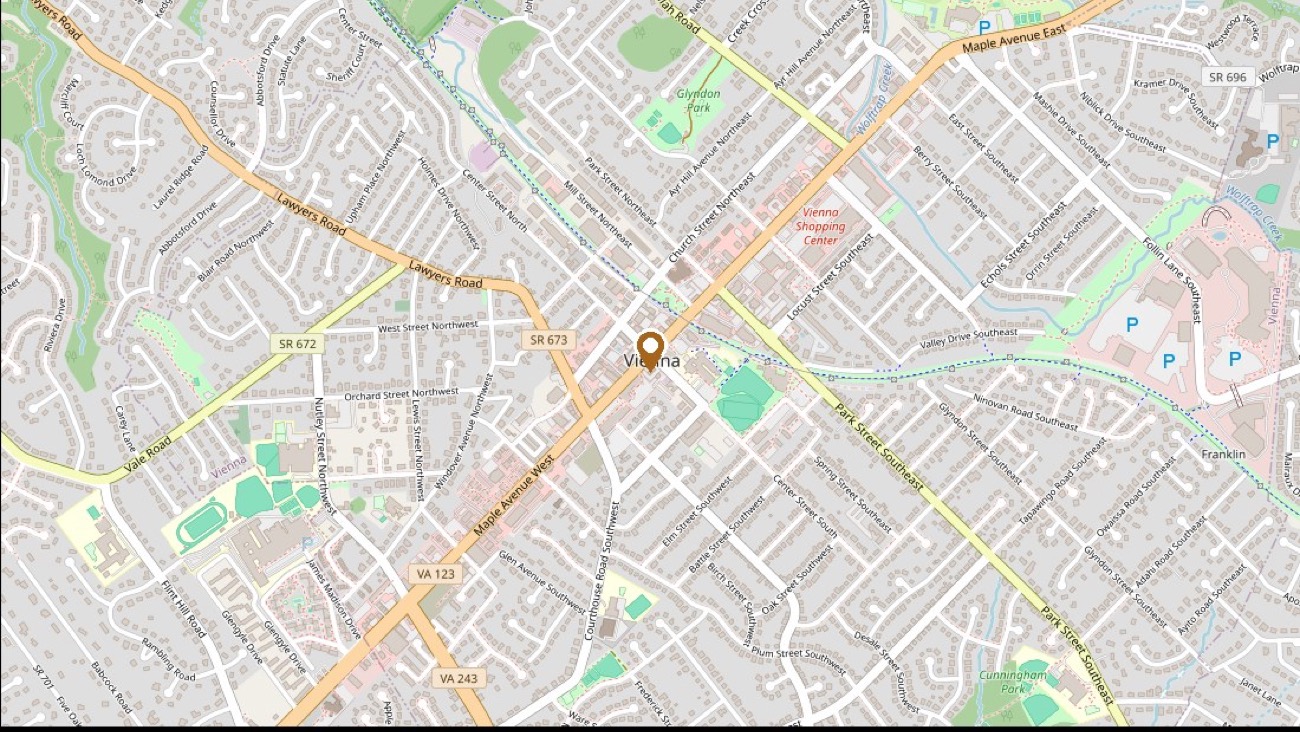 Map showing Brooks Motor Works at 145 Maple Avenue West, Vienna VA